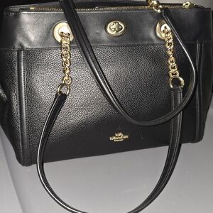 Coach Black Shoulder Bag with Gold Accents
